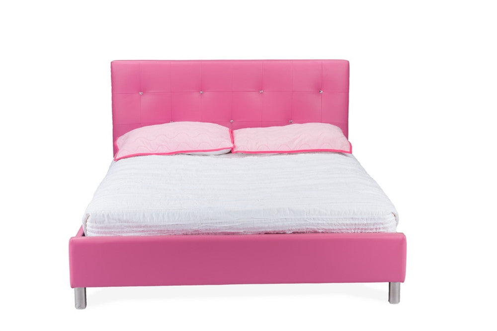 Baxton Studio Barbara Pink Leather Modern Full Size Bed with