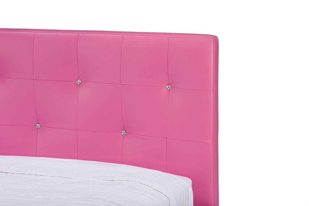 Baxton Studio Barbara Pink Leather Modern Full Size Bed with