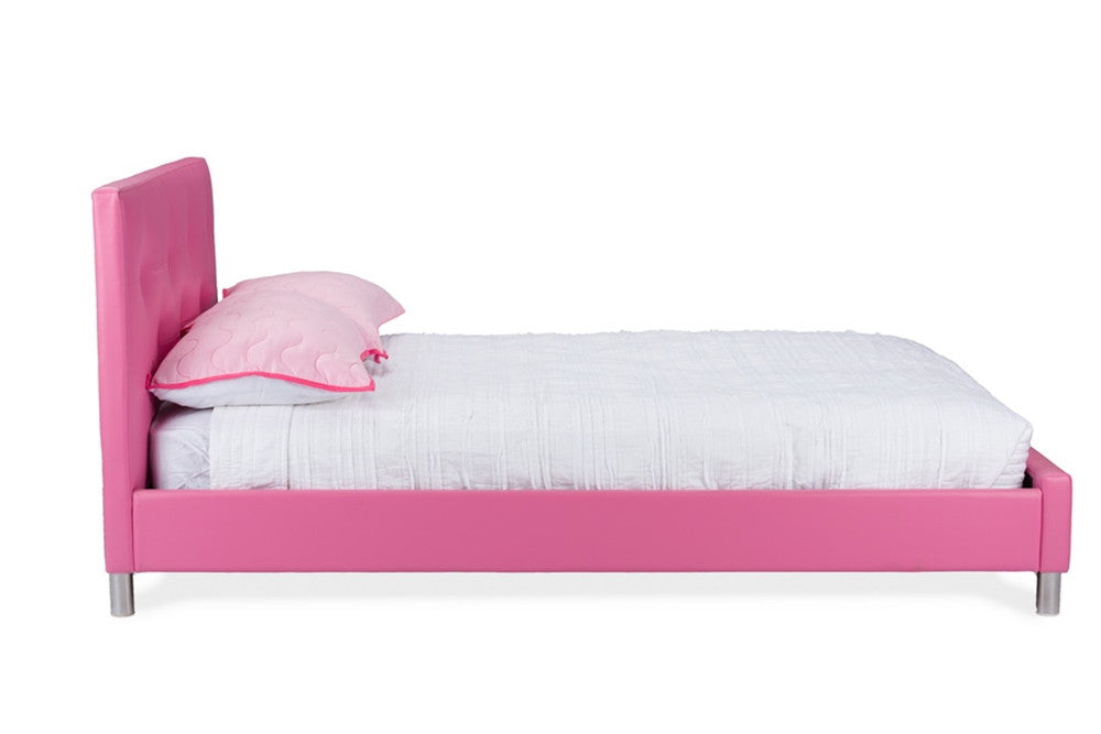 Baxton Studio Barbara Pink Leather Modern Full Size Bed with