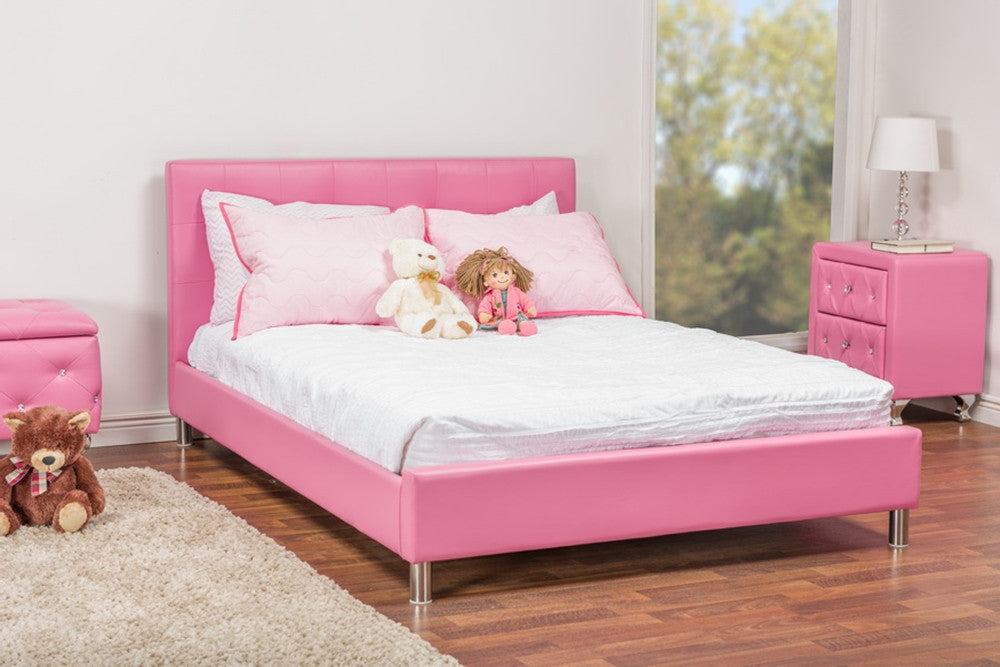 Baxton Studio Barbara Pink Leather Modern Full Size Bed with