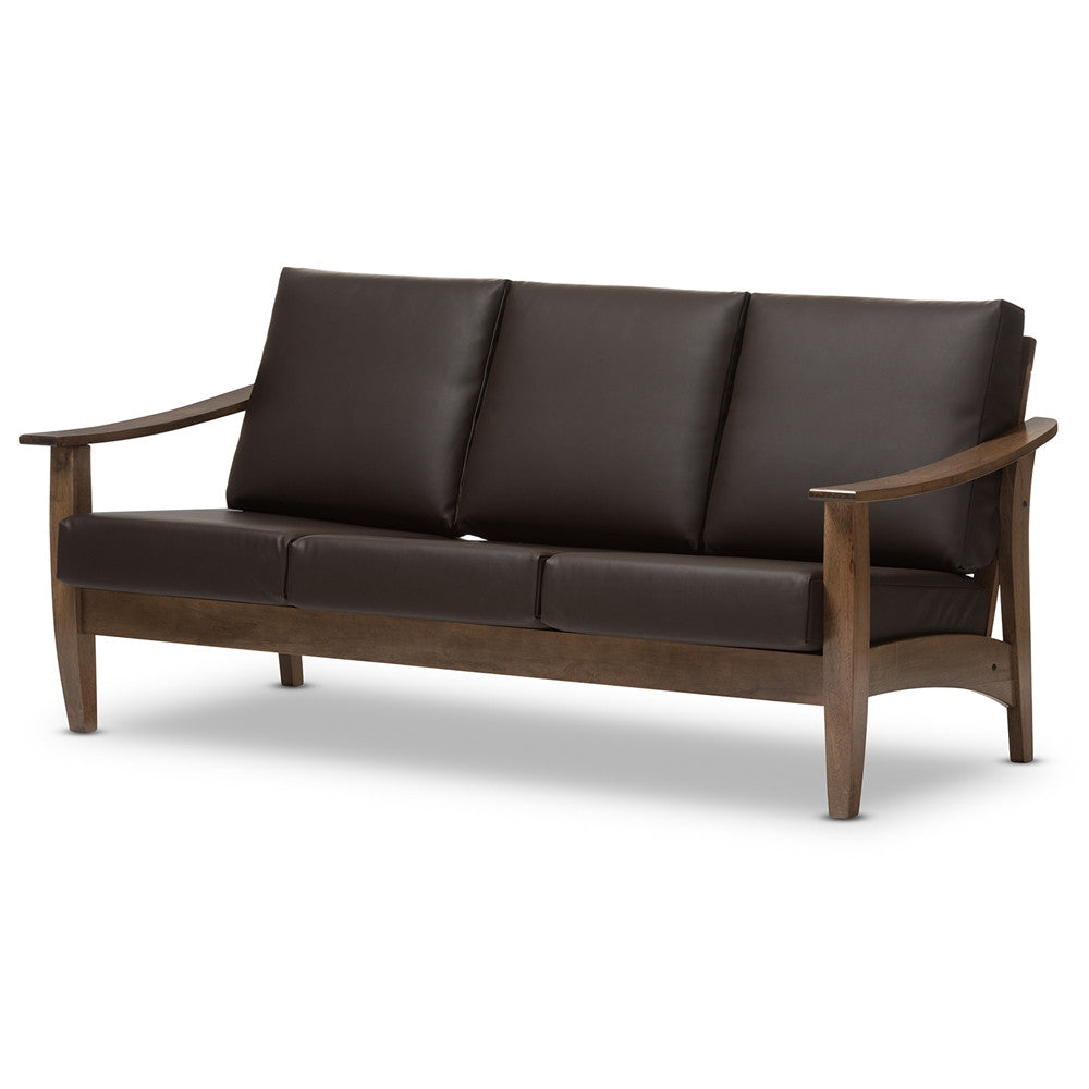 Baxton Studio Pierce Mid Century Modern Brown 3 Seater Faux