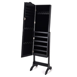 Mirrored Lockable Jewelry Cabinet Armoire Organizer Storage Box