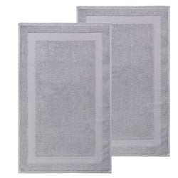 Set of 2 Turkish 100% Cotton Bath Rug Mats Silver