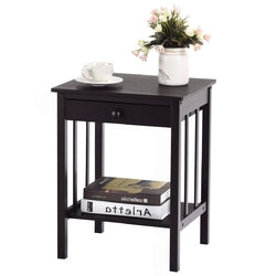 Classic Black Wood 1-Drawer End Table Nightstand Side Table