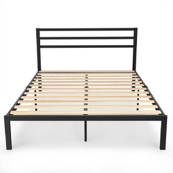 Full Steel Platform Bed Frame with Headboard in Black Metal Finish