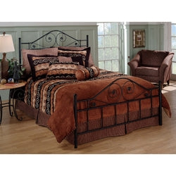 Queen size Black Metal Bed with Scrollwork Headboard and Footboard