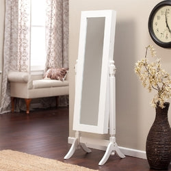 Full Length Tilting Cheval Mirror Jewelry Armoire Cabinet in Gloss White