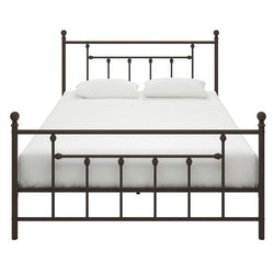 Queen Metal Platform Bed Frame with Headboard and Footboard in Bronze Finish