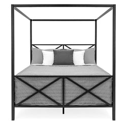 Queen size 4-Post Canopy Bed Frame in Black Metal Finish