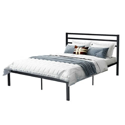 Queen size Black Steel Platform Bed Frame with Headboard