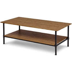 Simple Metal Wood Coffee Table with Bottom Storage Shelf