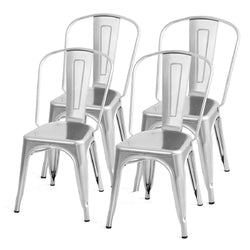 Set of 4 Indoor Outdoor Metal Stacking Bistro Dining Chairs in Silver Finish