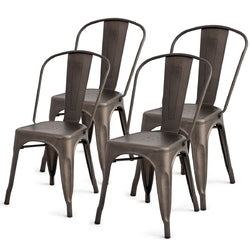 Set of 4 Indoor Outdoor Metal Stackable Bistro Dining Chairs in Copper Finish