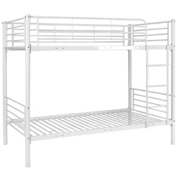 Twin over Twin Steel Bunk Bed Frame with Ladder in White