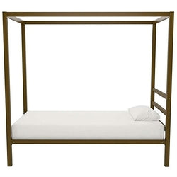 Twin size Modern Steel Canopy Bed Frame in Gold Metal Finish