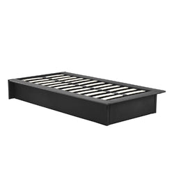 Twin Modern Black Faux Leather Upholstered Platform Bed Frame with Wood Slats