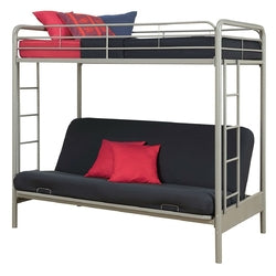 Twin over Full Futon Bunk Bed in Silver Metal Finish