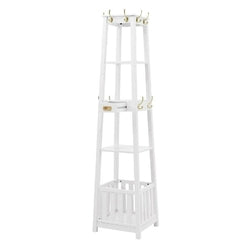 White Entryway Shelf Drawer Coat Rack Hall Storage Tree