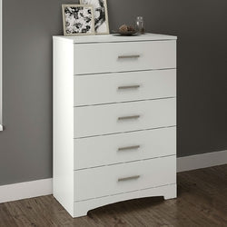 White 5-Drawer Bedroom Chest with Brushed Nickel Finish Handles